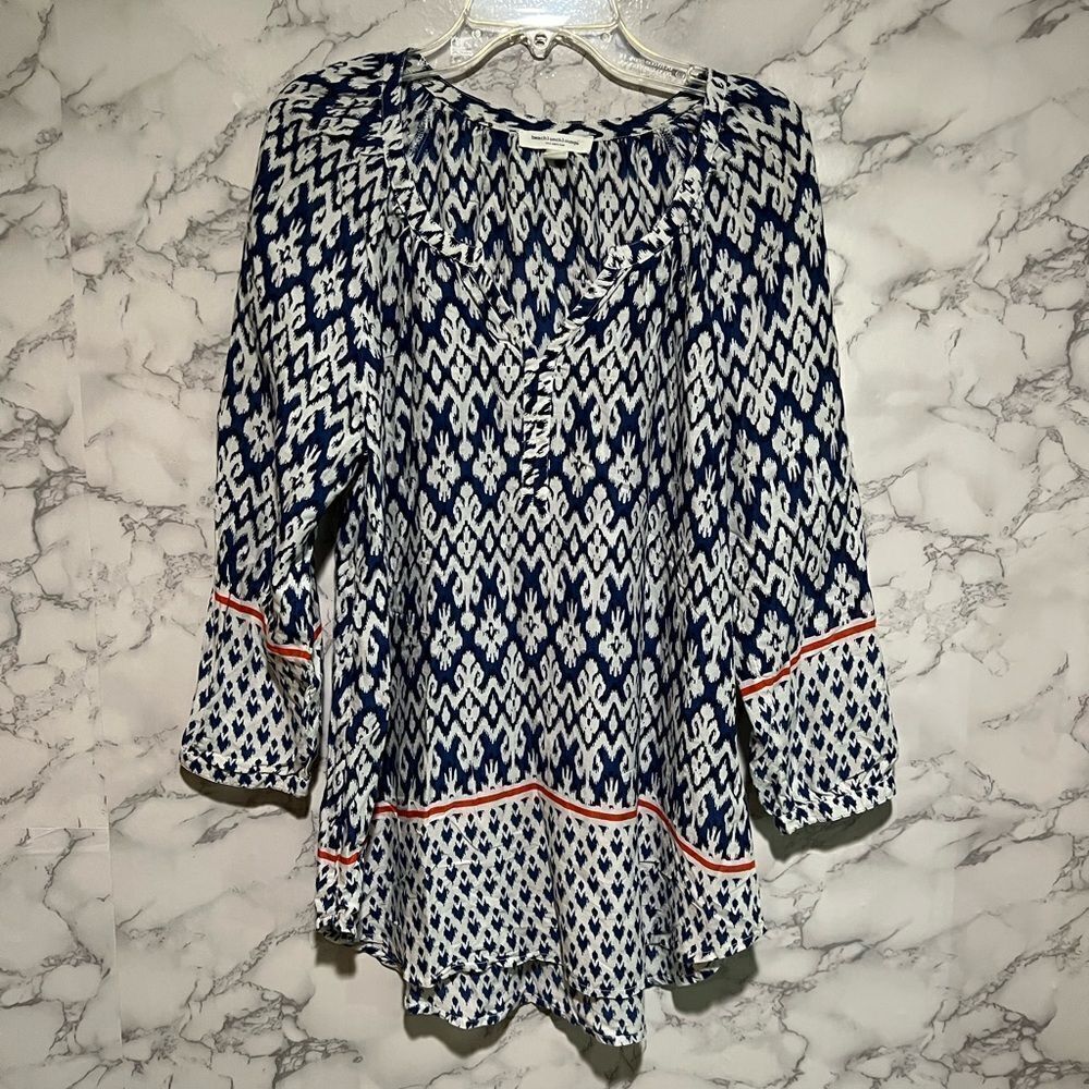 Beach Lunch Lounge Tunic Blouse Size XS 3/4 Sleeve Pull Over